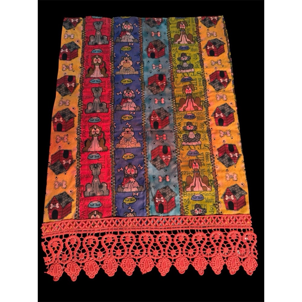Kantha Like Napkin Bohemian Handmade Kitchen Towel Dining Table Decor NWOT Dogs